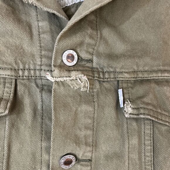 Levis Silvertab Denim Trucker Jacket Olive Drab Green Distressed Large - Picture 12 of 16